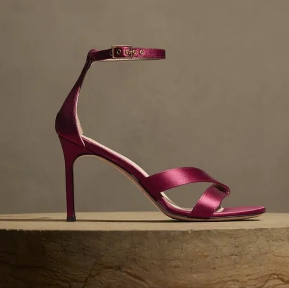 Hot Pink High Heeled Satin Sandals - Picture 1 of 6